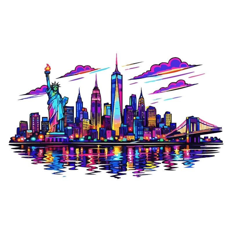 NYC Neon Skyline Reflection