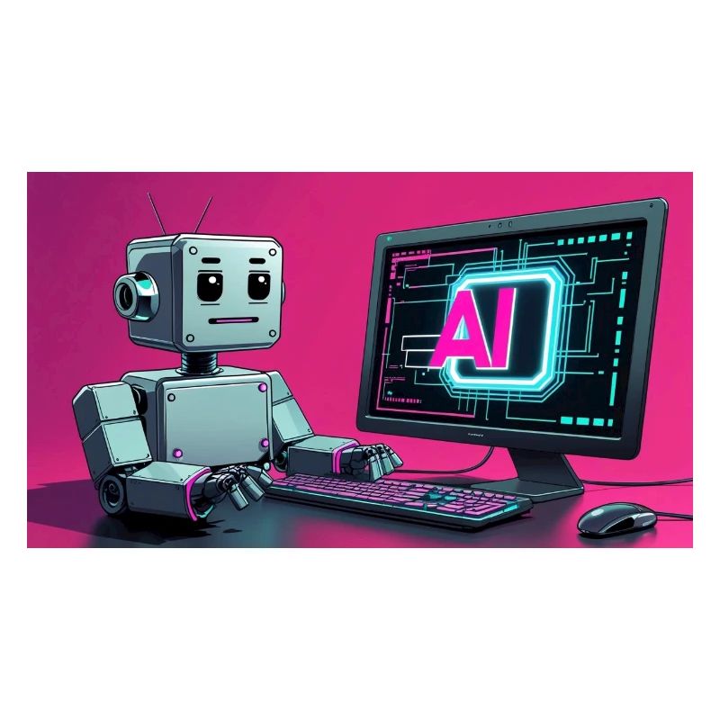 Futuristic AI Robot and Tech Screen