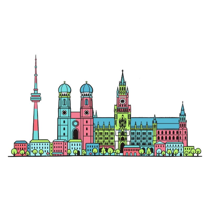 Münchner Stadtskyline Marienplatz Moderne Linienkunst