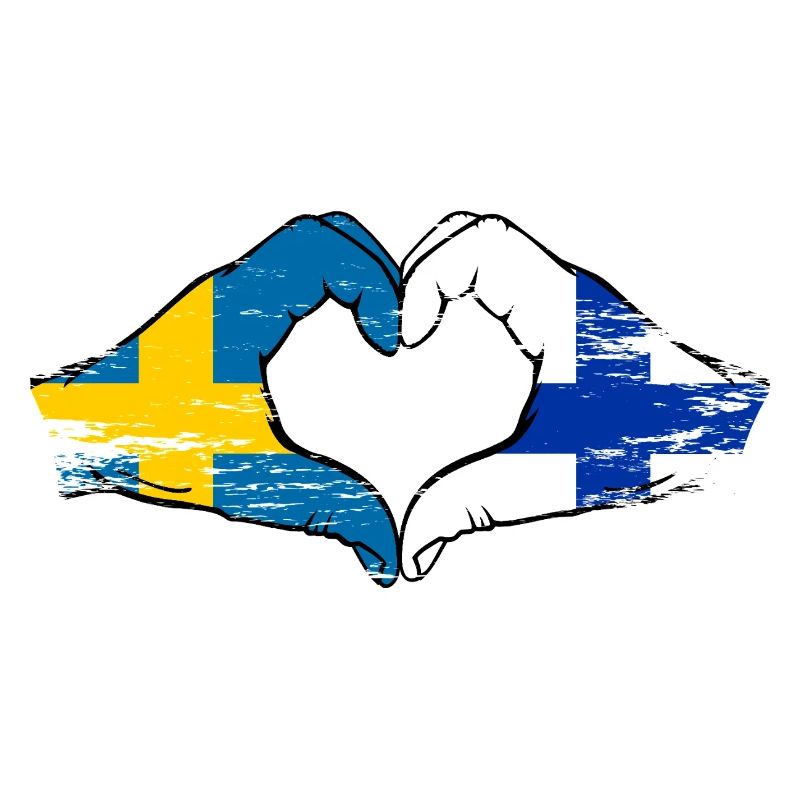 Mains en forme de cœur du drapeau Suède-Finlande utilisées