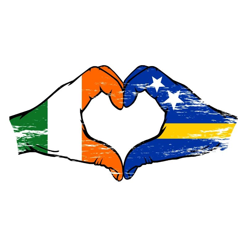 Irlande Drapeau Curaçao mains en forme de cœur utilisée