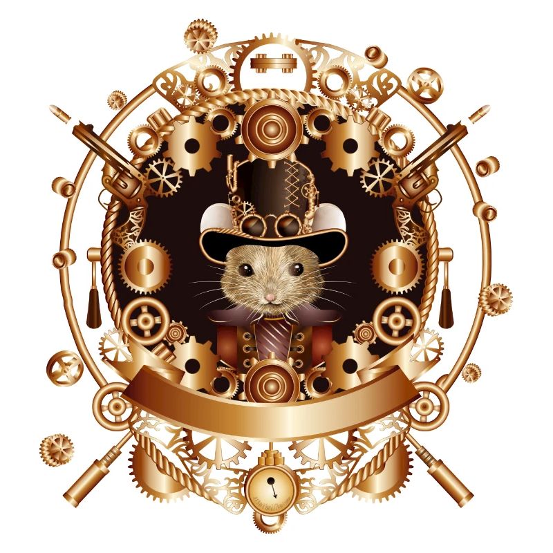 Steampunk mouse with antique top hat in frame