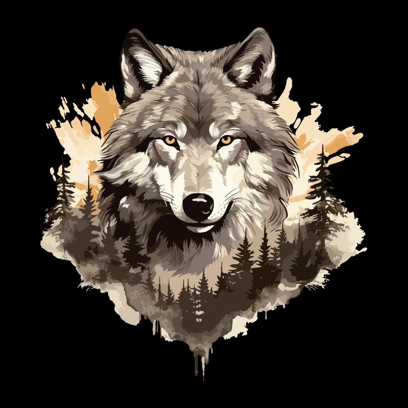 Wolf Wolf’s Head Nature Wilderness Forest Trees Art