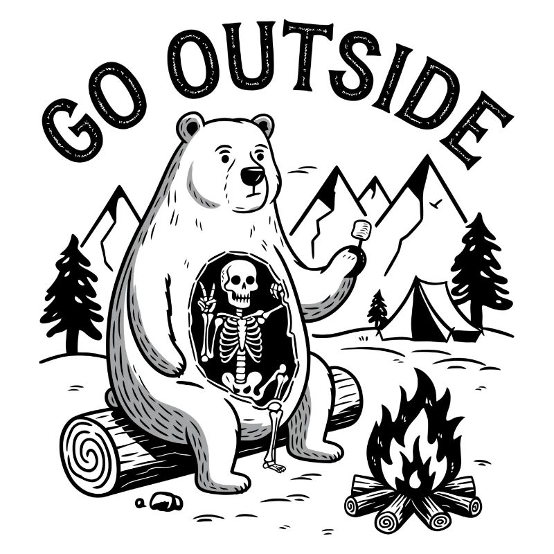 Bear Skeleton Campfire Graphic