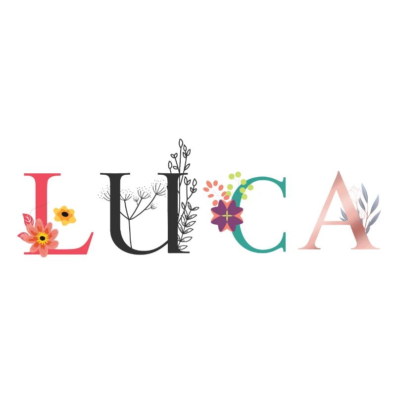 Art du nom LUCA avec des fleurs brodées