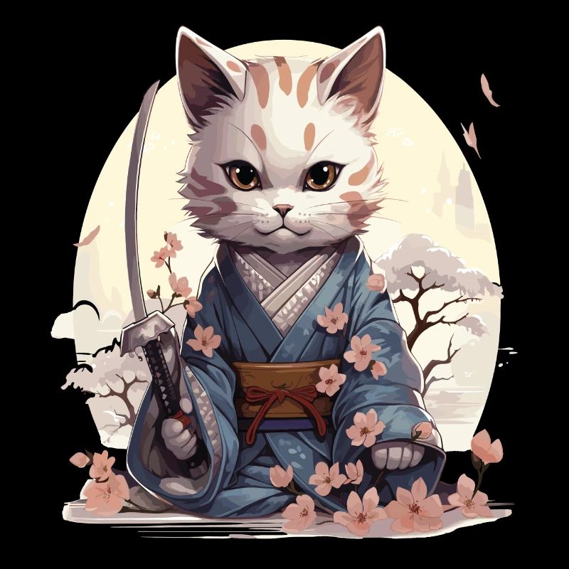 Kawaii Samurai-Katze mit Katana