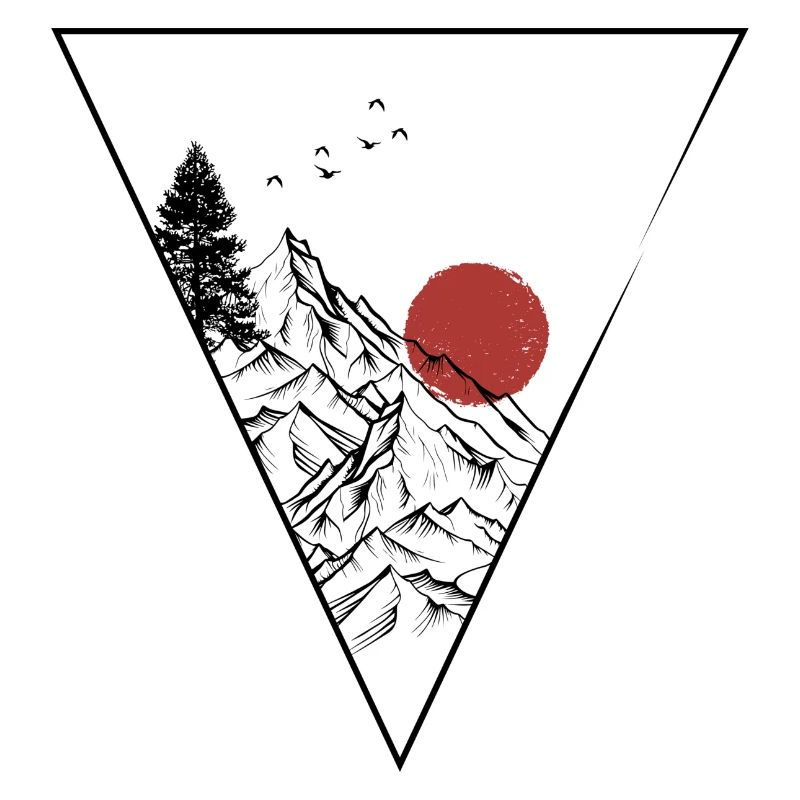 Red Sun Over Minimal Mountain Silhouette