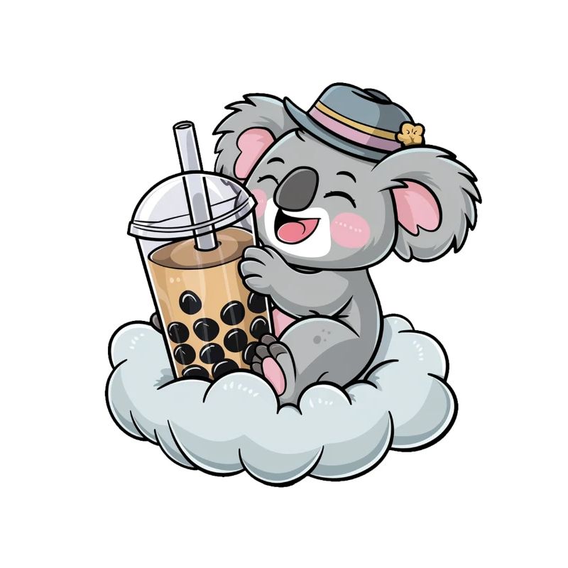 Koala drinking bubble tea