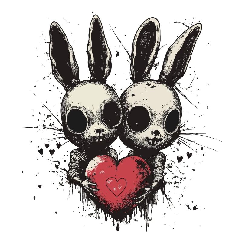 Gothic Easter Bunny Love – Two Bunnies with a Heart