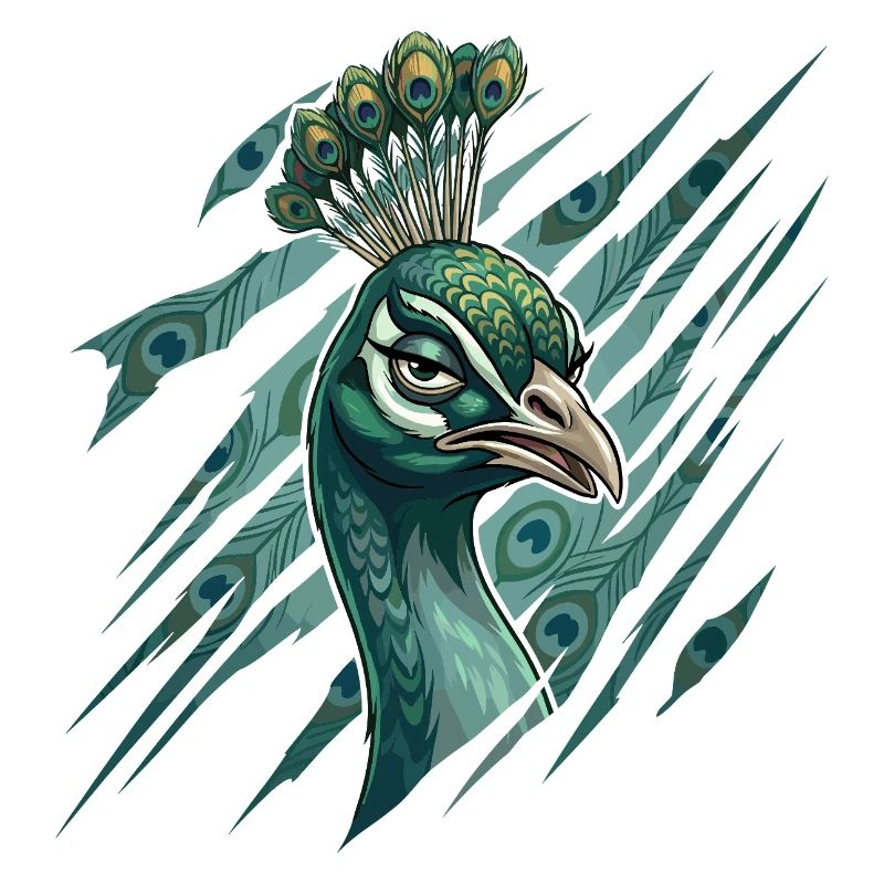 Peacock head with feather crown