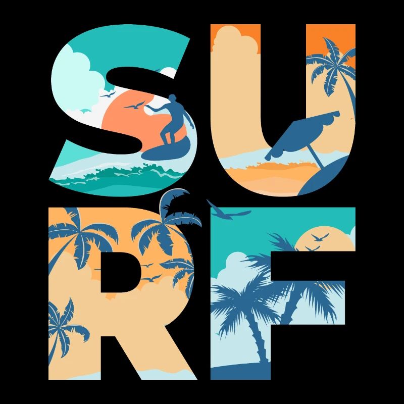 SURF Summer Beach Waves Surfboard - Gift Idea