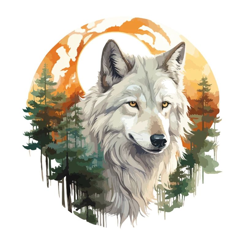 Wolf Wolf’s Head Nature Wilderness Forest Trees Art