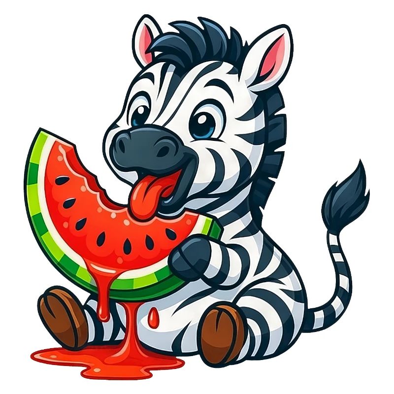 Zèbre mignon avec pastèque dessin animé d’été