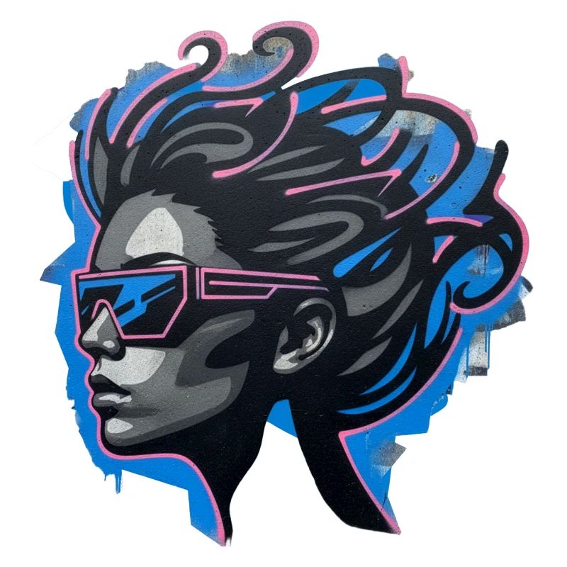 Dame cool des années 80 – Portrait néon d’art de rue