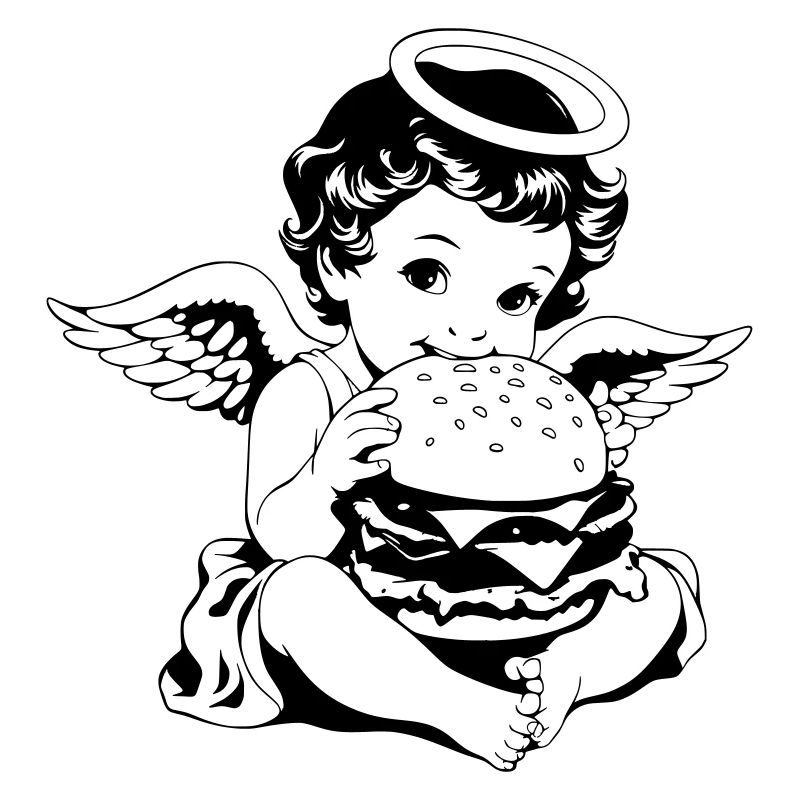 Burger Engel – Cherub eats hamburger vintage