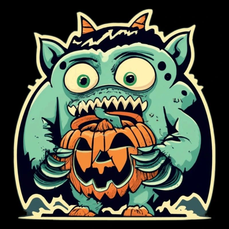 Monstrous creature and scary pumpkin