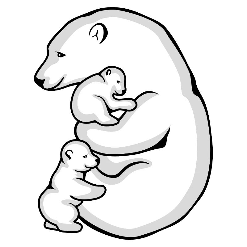 Polar bear with her two babies