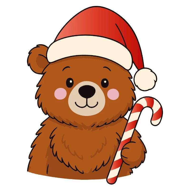Petit ours de Noël mignon avec une canne d’orge d’orge