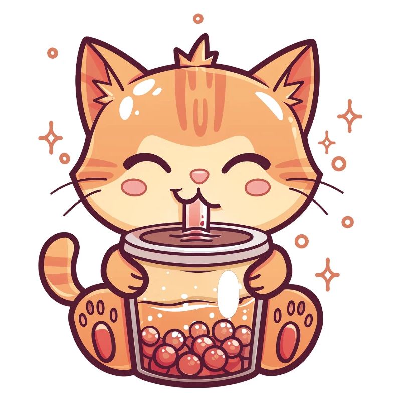 Cat drinks bubble tea