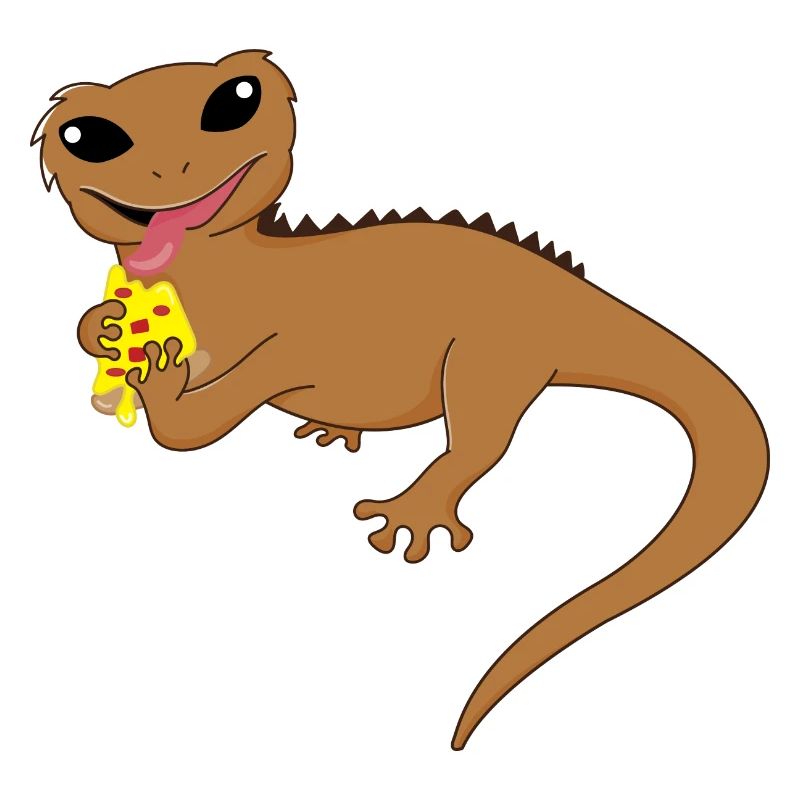 Geckos huppés, mignon reptile mangeant une pizza,