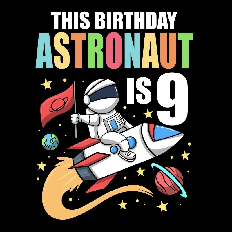 Space Birthday 9 Astronaut Planets Rocket Ship