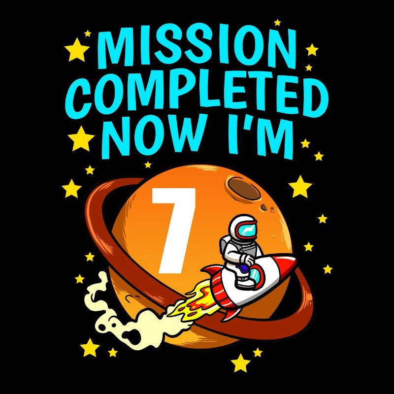 Space Birthday 7 Astronaut Planets Rocket Ship