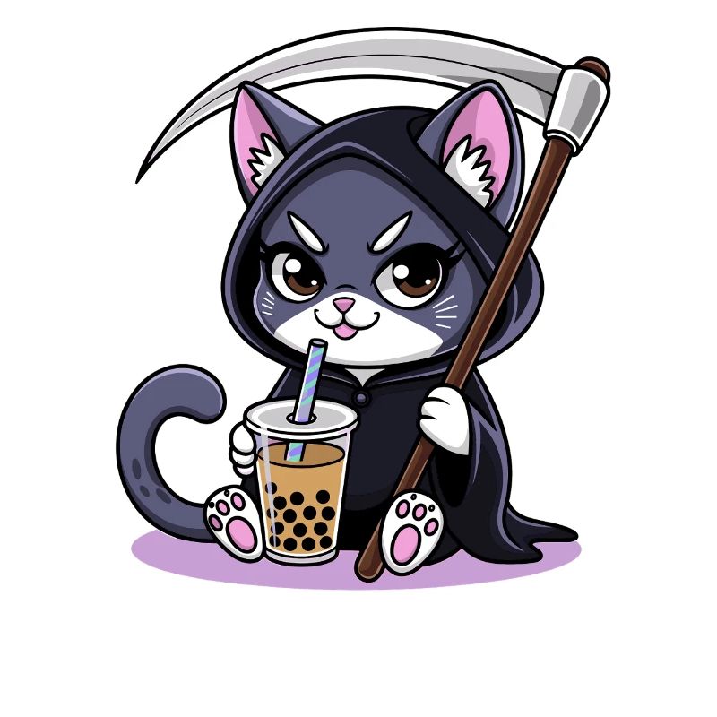 Grim Reaper Cat Anime Cat Bubble Tea