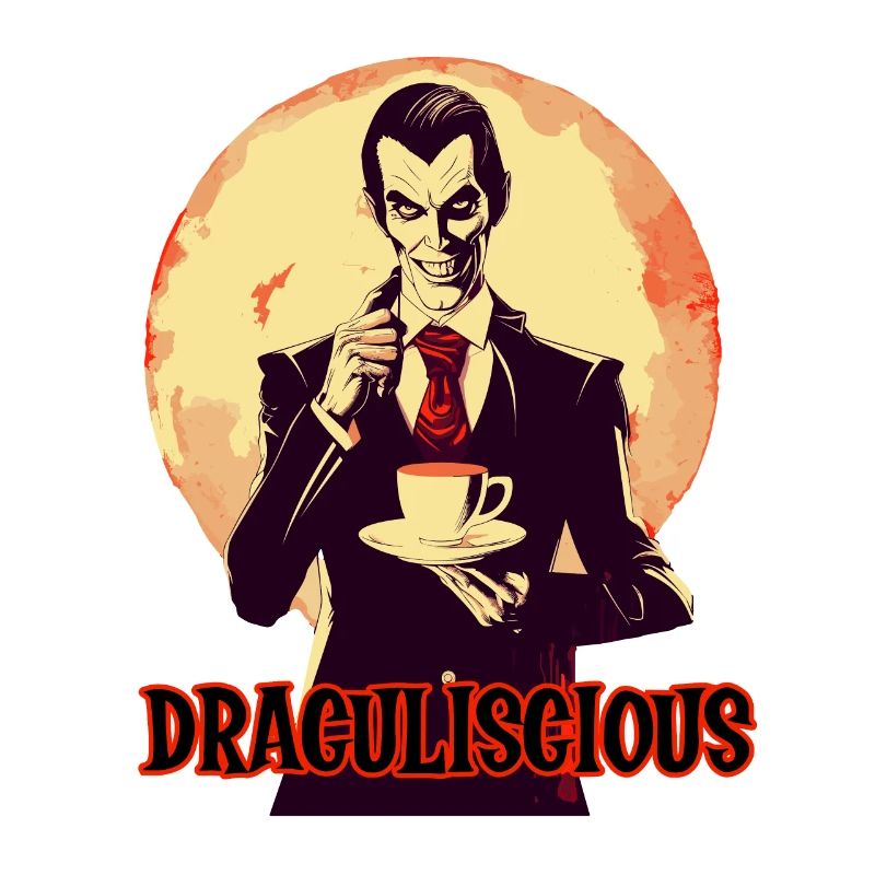 A vampire drinking coffee at night