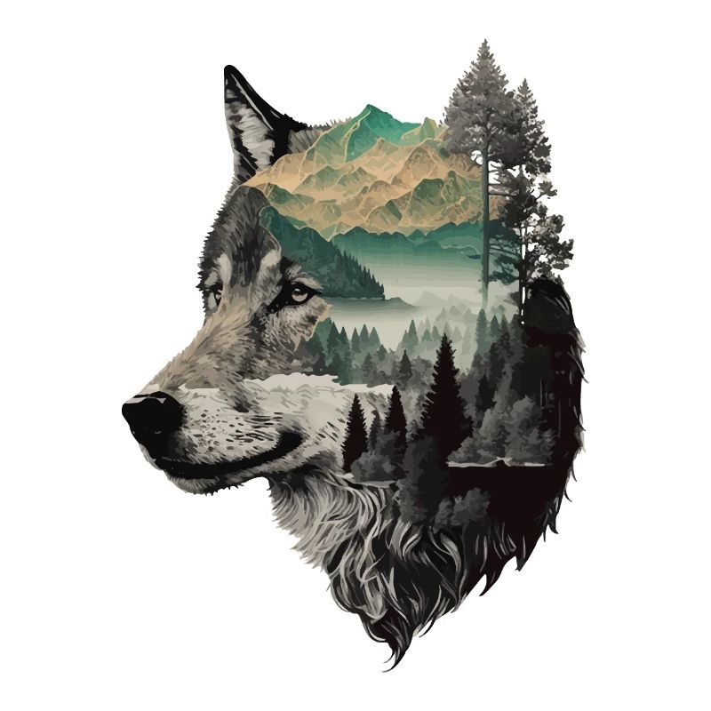 Wolf Wolf’s Head Nature Wilderness Forest Trees Art