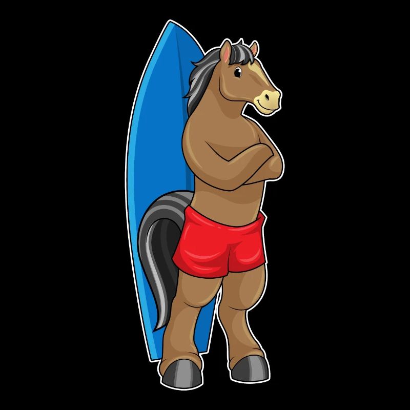 Cheval comme surfeur avec planche de surf