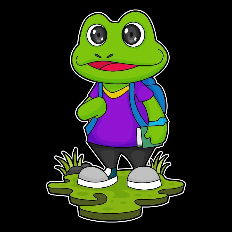 Frog as a hiker with backpack