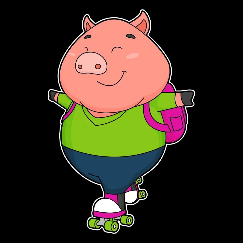 Pig skating with roller skates