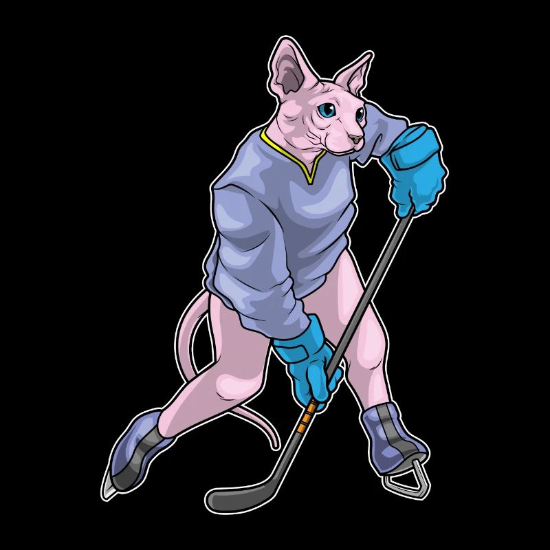 Sphynx Katze Eishockey Eishockeyschläger
