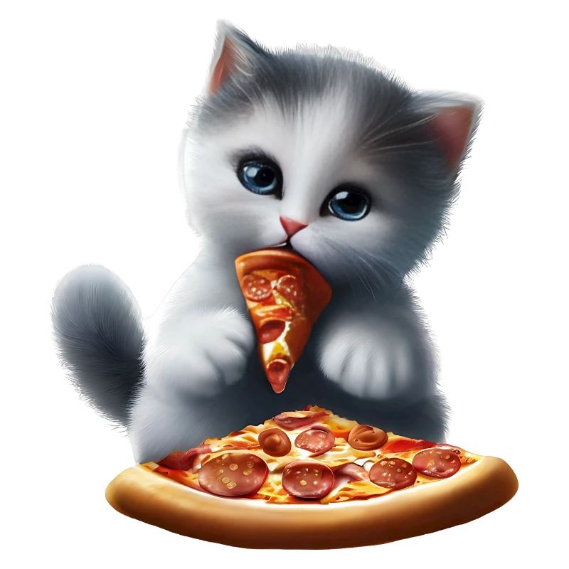 Cat eats pizza