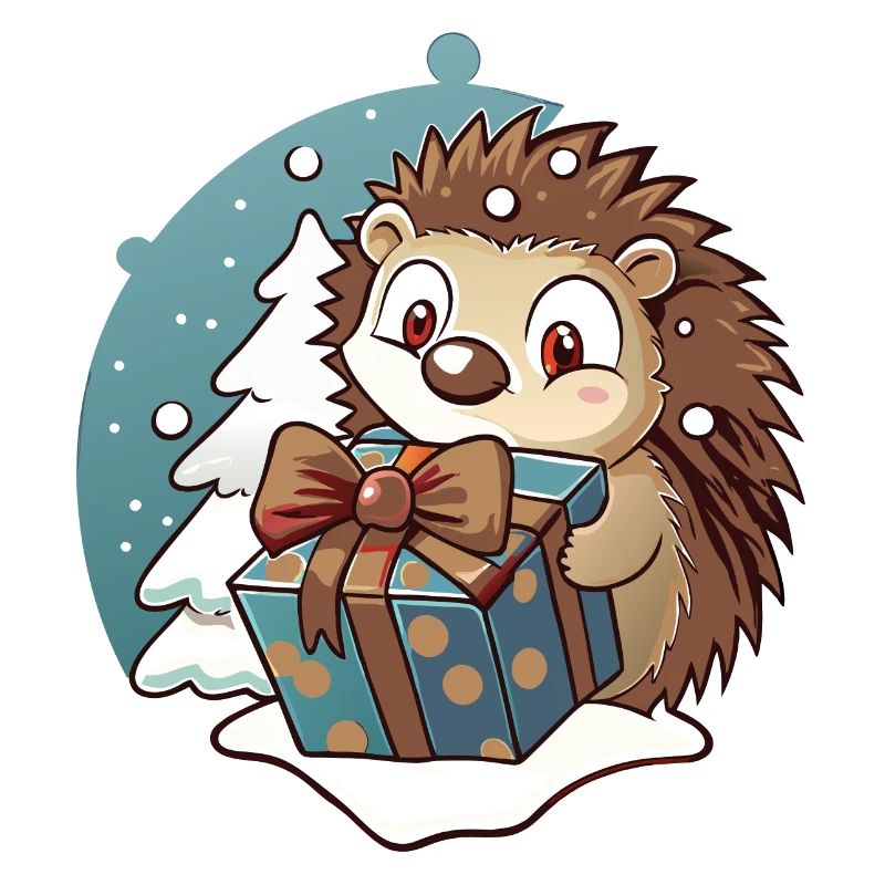 Hérisson mignon avec cadeau à Noël