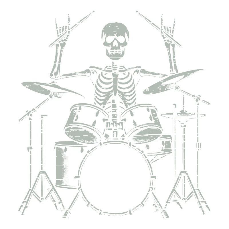 Drummer Skull skeleton on the drum set