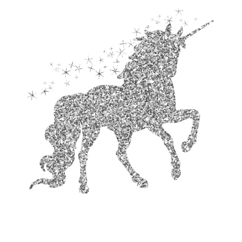 Das silberne glitzer Einhorn