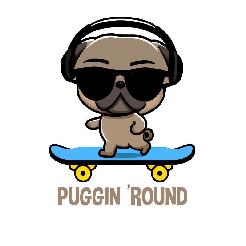 Pug on Skateboard Pugging Around