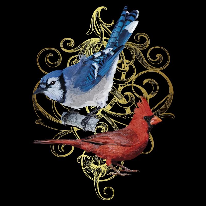 Der nördliche Kardinal und der blaue Eichelhäher