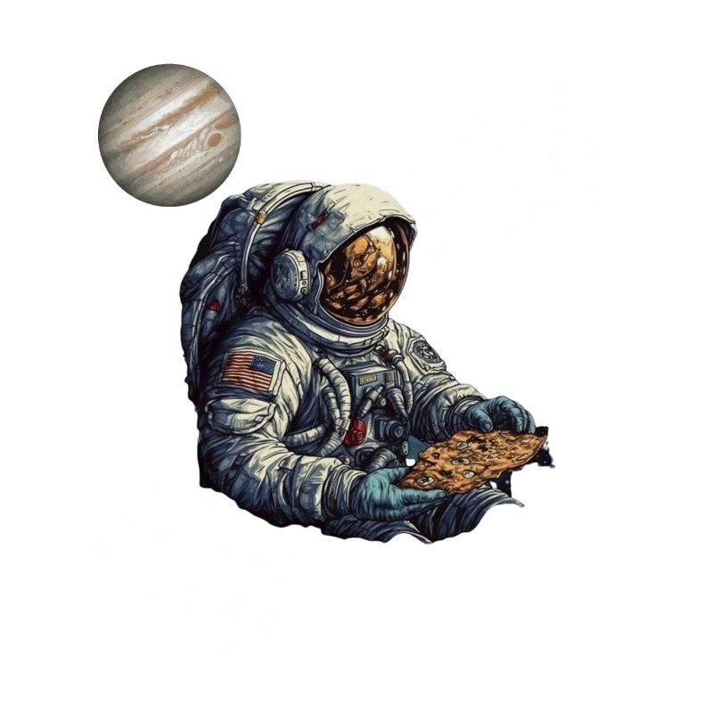 Astronaute dans l’espace avec pizza, tranche de pizza, pizzeria