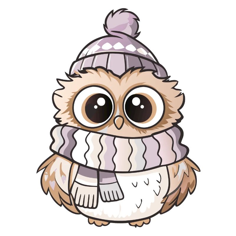 Chouette mignonne avec écharpe et chapeau à pompon.