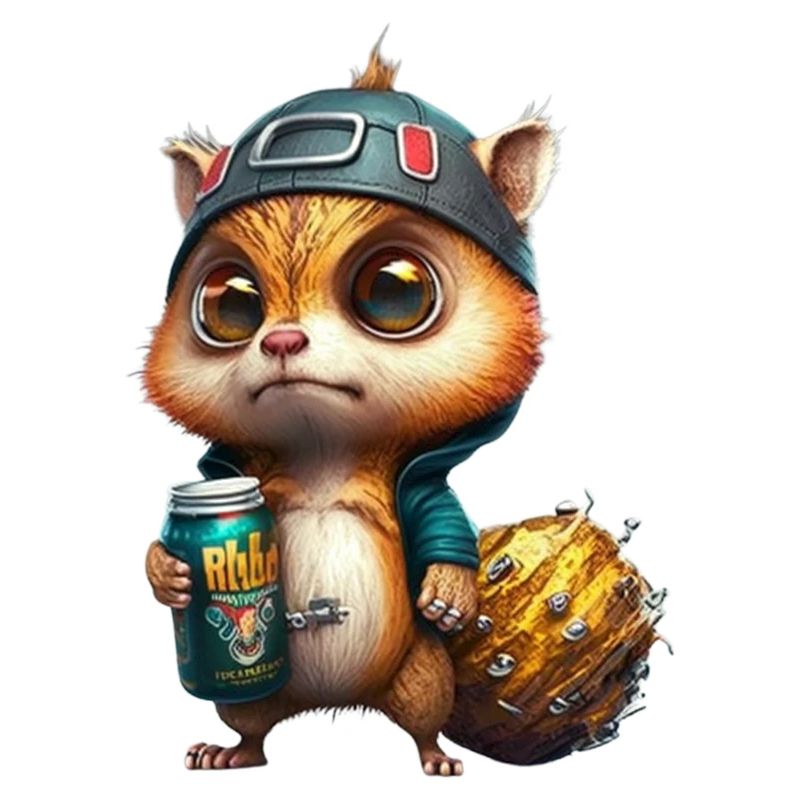 Cooles und süßes Rock Eichhörnchen mit Bier