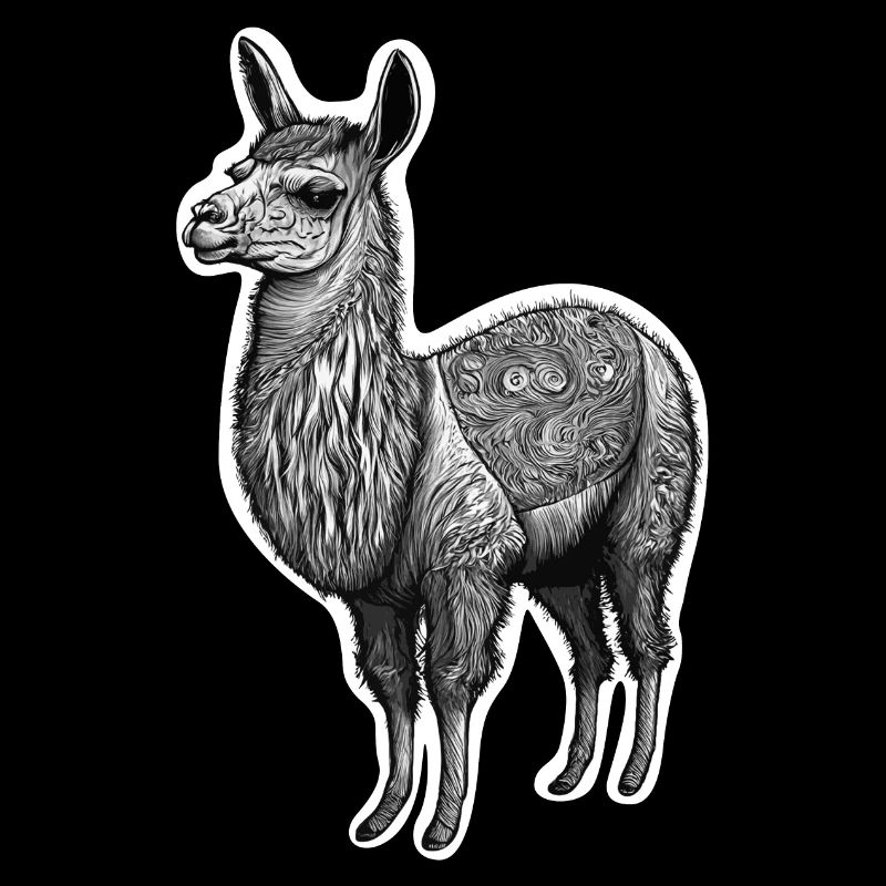 Black and White Llama Drawing with Patterns