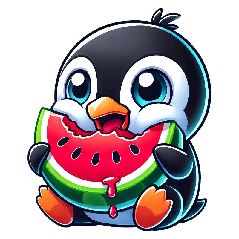 mignon pingouin dessin animé pastèque été