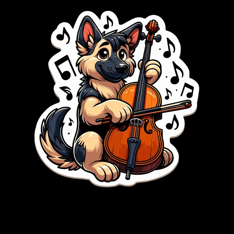 German Shepherd playing Cello