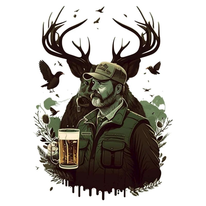 Jäger in der Wildnis trinkt ein Bier