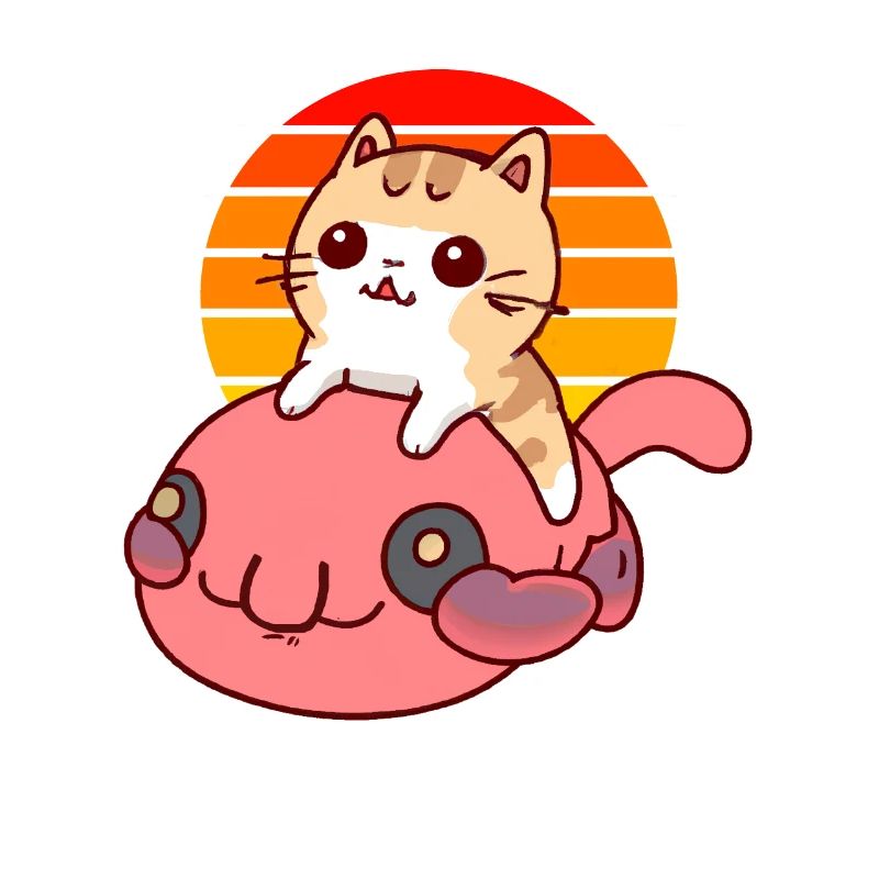 Cat rides a blob fish