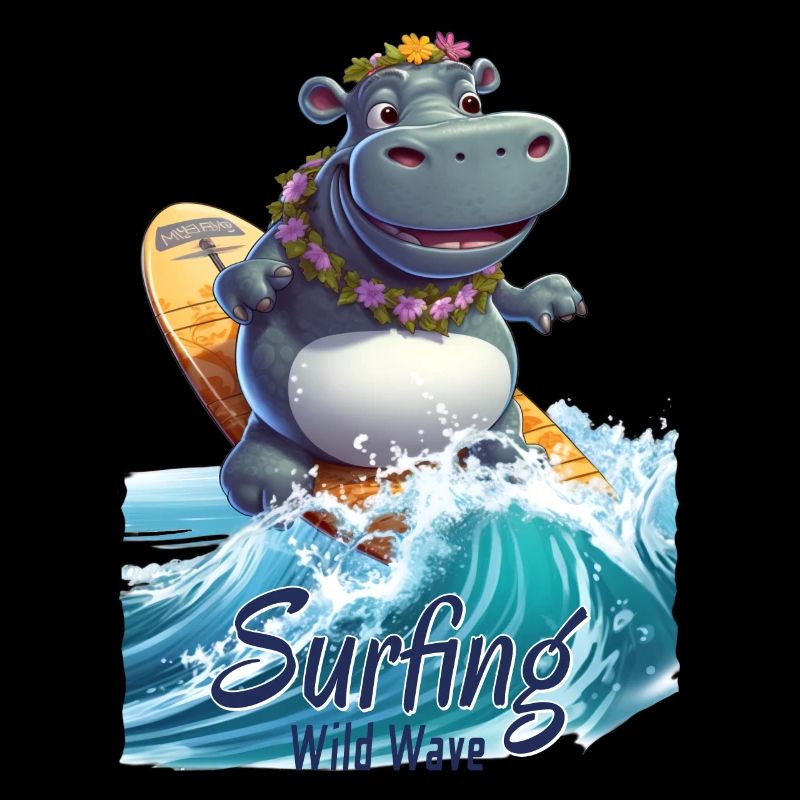 Hippopotame cool avec une planche de surf - surfeur