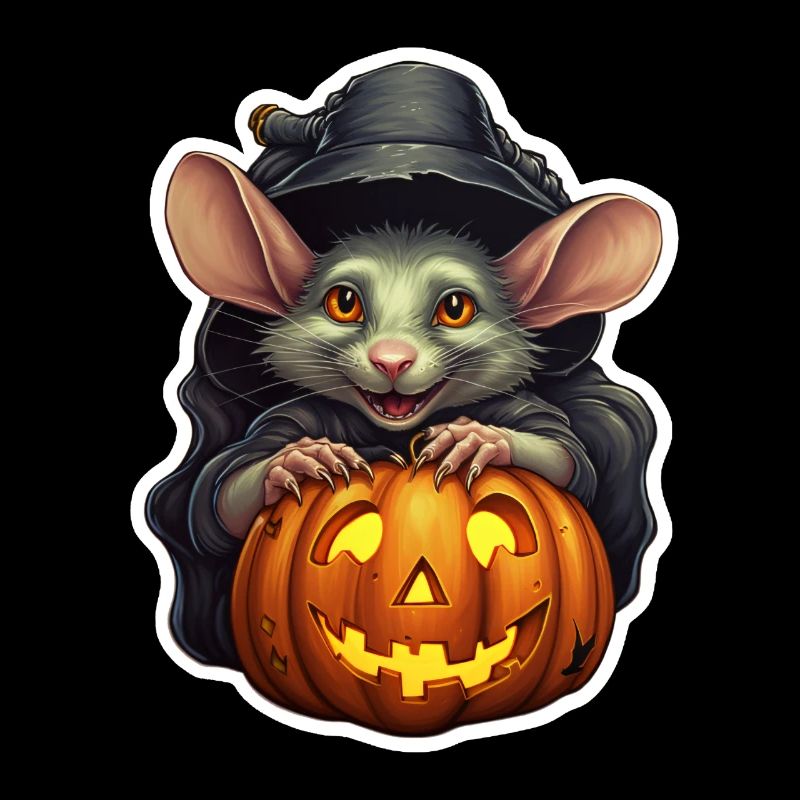 Halloween Rat with Witch Hat and Pumpkin