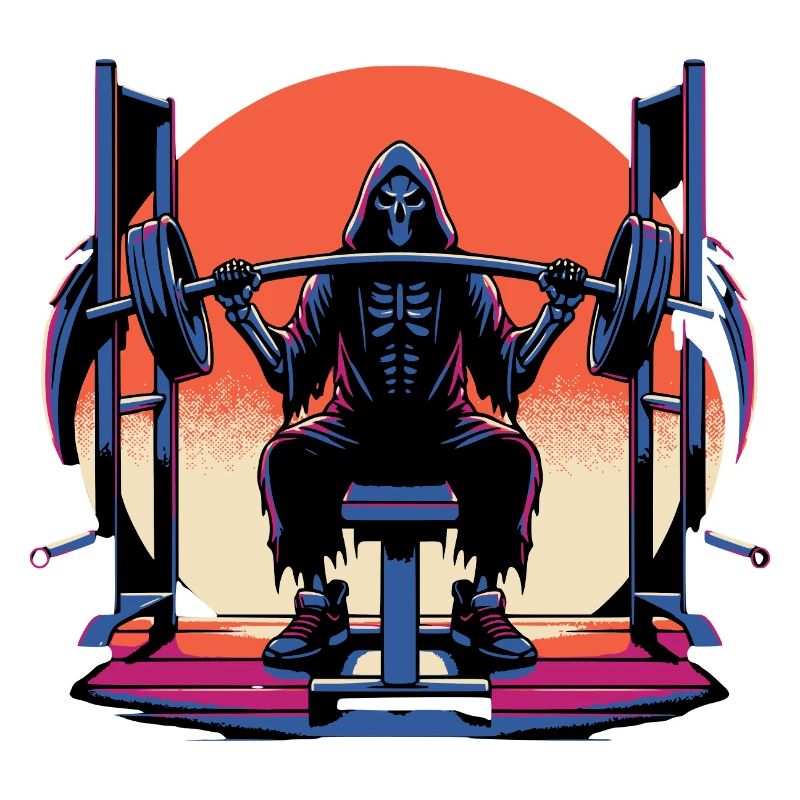 Grim Reaper does shoulder press weight training